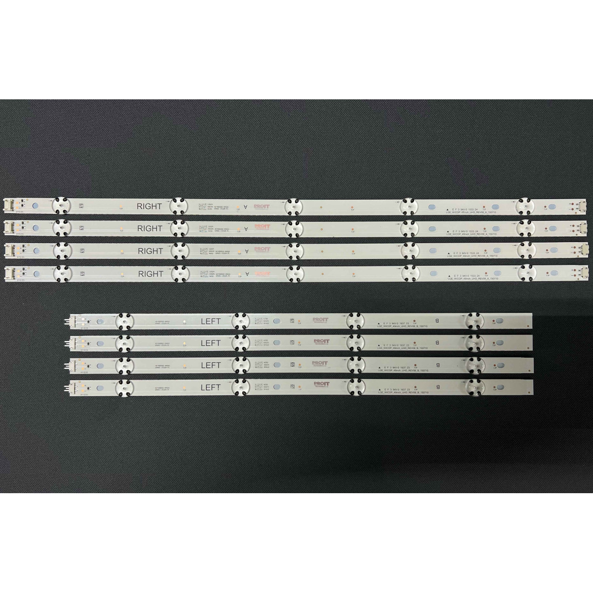 LED Backlight Strip LG 49" - 4 strips x 9 LEDs - 4L + 4R - 4 + 5 LEDs - 3V - 443mm + 553mm - NC490DUEAAFX1