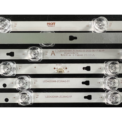 Комплект ленти универсални 43" - 3 ленти x 8 LED - 3V - 770mm - LED42D08A-ZC26AG-02E + LED42D08B-ZC26AG-02E