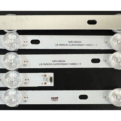 LED Backlight Strip Philips 50" - 4 strips x 11 LEDs (6 + 5) - 3V - 972mm - EVERLIGHT LBM500M1101-ZV-2(HF)(O)