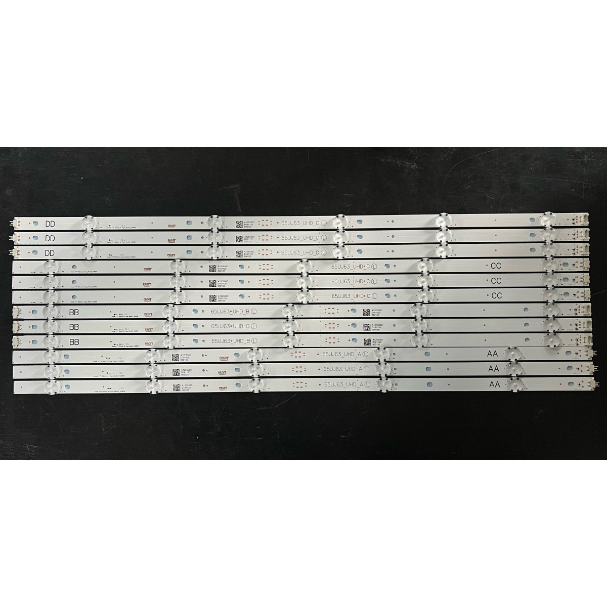 LED Backlight Strip LG 65" - 6 strips x 10 LEDs (5 + 5) - 3V -  1330mm - 3A+3B+3C+3D - SSC_65UJ63_UHD_A B C D