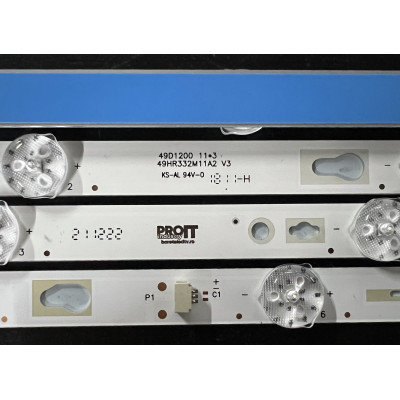 LED Backlight Strip other brands 49" - 3 strips x 11 LEDs - 3V - 930mm - 49D1200 - 4C-LB490T-HR9 - 4C-LB490T-HRA