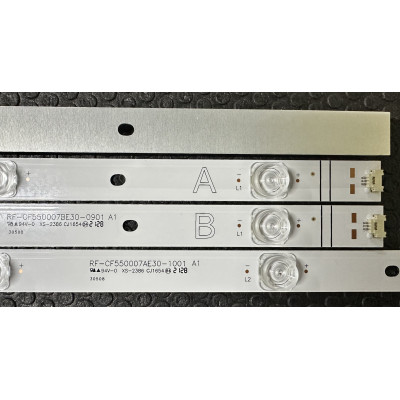 LED Backlight Strip other brands 55" - 5 strips x 9+10 LEDs - 3V - 1076mm - RF-CF550007AE30-1001 A1 - blue light