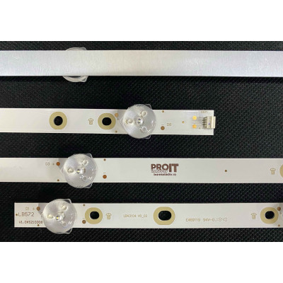 LED Backlight Strip Philips 43" - 4 strips x 8 LEDs - 3V - 848mm - LB43104 V0_02 - LBM430M0801-BW-3