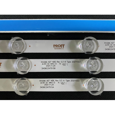 LED Backlight Strip LG 42" - 5 strips x 11 LEDs - 6 + 5 LEDs - 3V - 870mm - Innotek 42" NDE Rev 0.3 A + B - SVL420A60